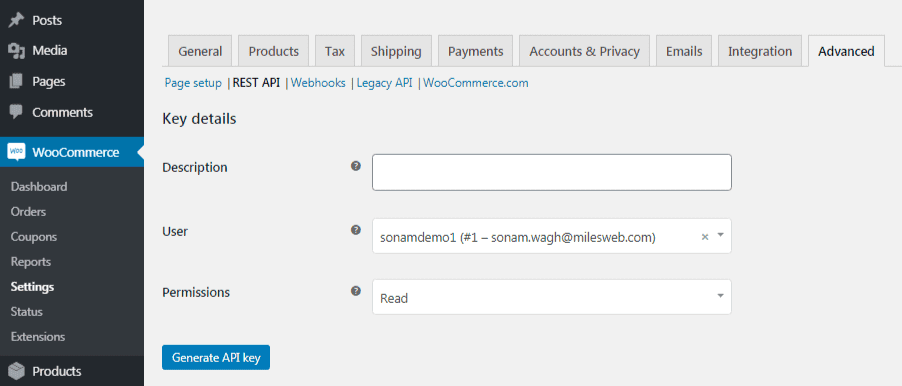 WooCommerce Key details