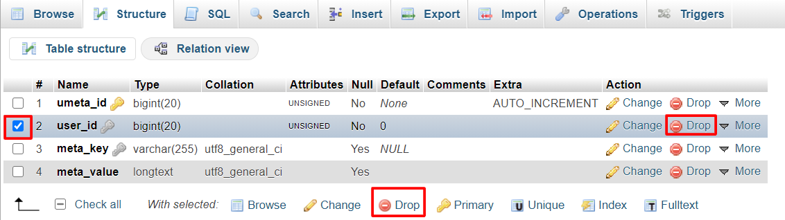 Индекс unique. MYSQL delete column.